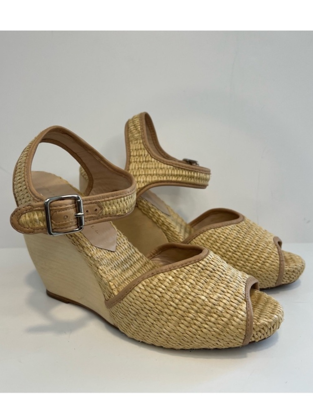 Loeffler Randall Raffia Peep Toe Wedges Size 9 - Picture 4 of 16